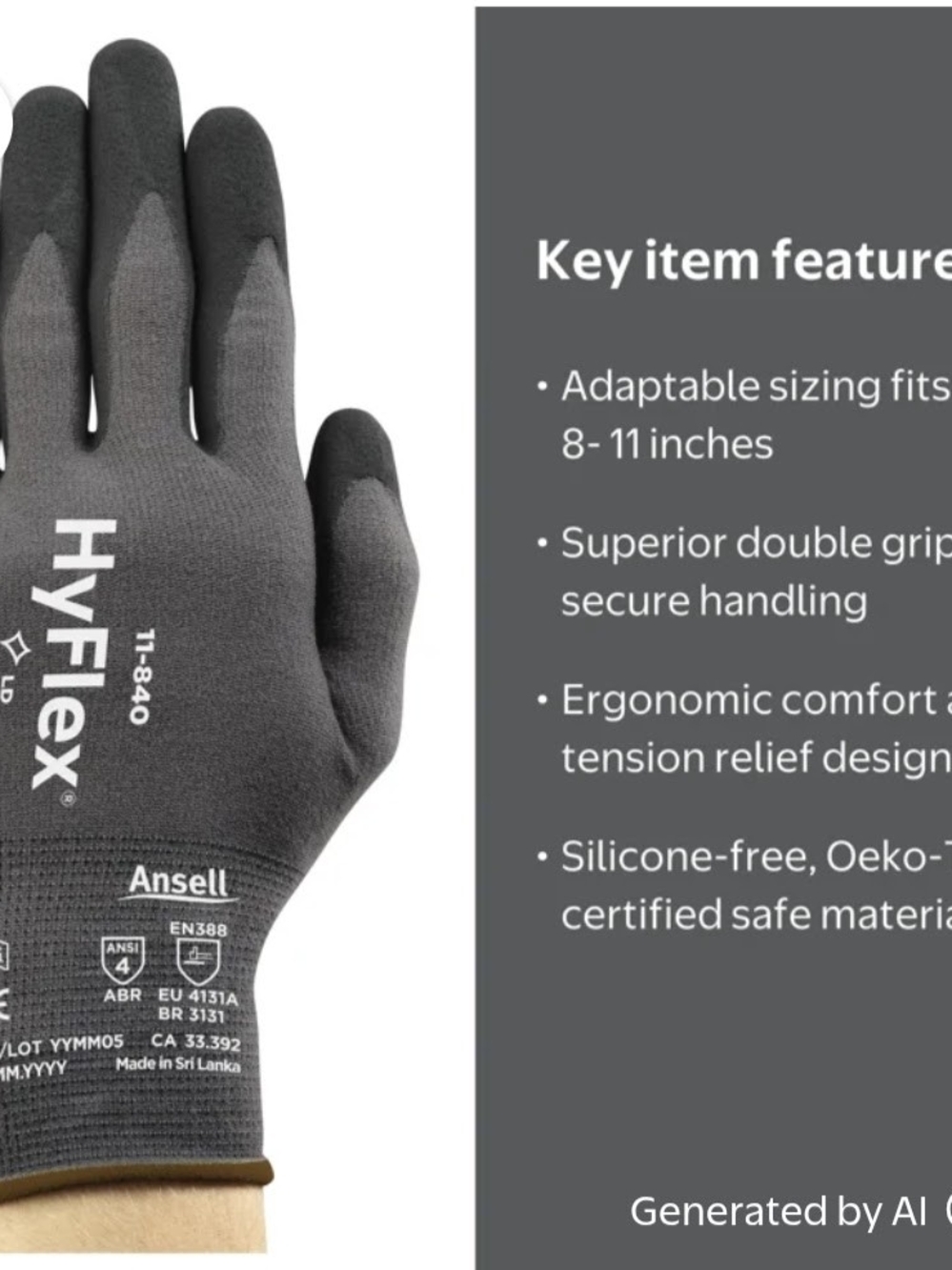 (LOT OF 6) Ansell HyFlex 11-840 Nitrile Cut Resistant Work Gloves Size 9 - Picture 3 of 5